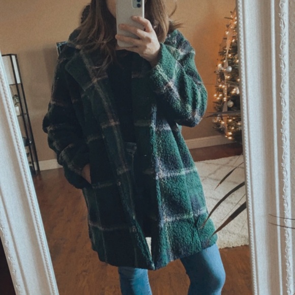 Oversized plaid button Sherpa down coat - Picture 5 of 5